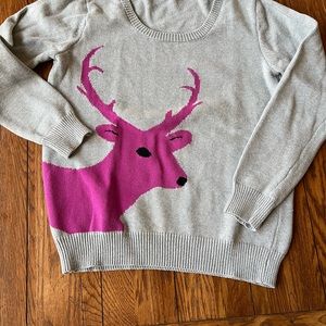 Tulle ladies large knit sweater gray with pink deer